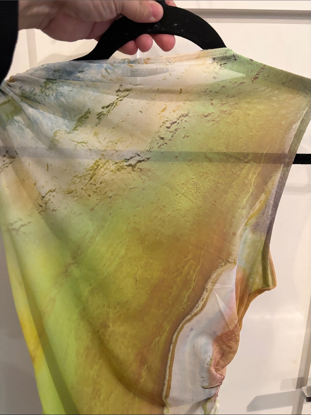 Zara Yellow-Green Sheer Abstract Draped Top - Picture 3 of 3